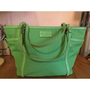 Kate Spade Apple Green Nylon And Leather Tote Bag Large Lots Of Storage
